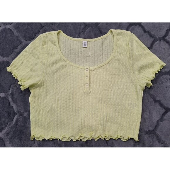 NWOT BP Yellow Pointelle Rib Crop Top Scoop Neck Henley/Sz. Medium - Picture 1 of 4
